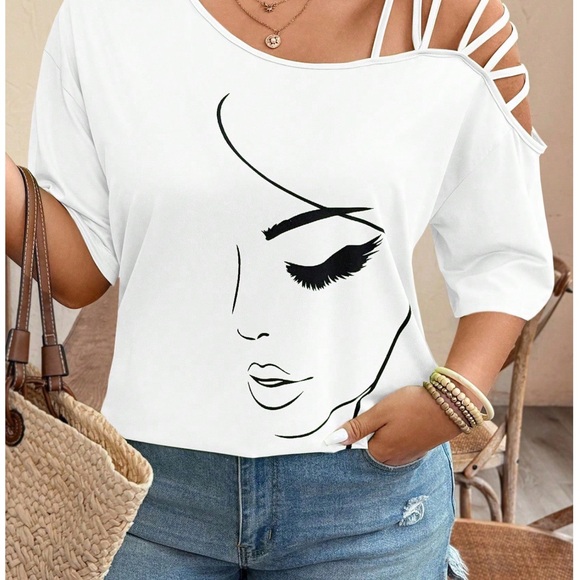 Women's Oversized White Graphic Top - Picture 4 of 5